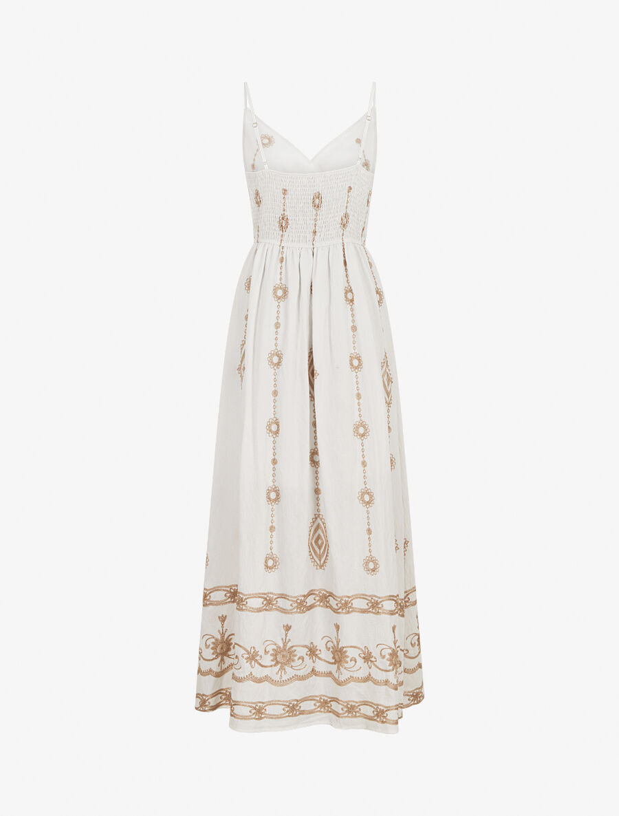 Robe longue à fines bretelles et broderies irisées - Blanc - 2