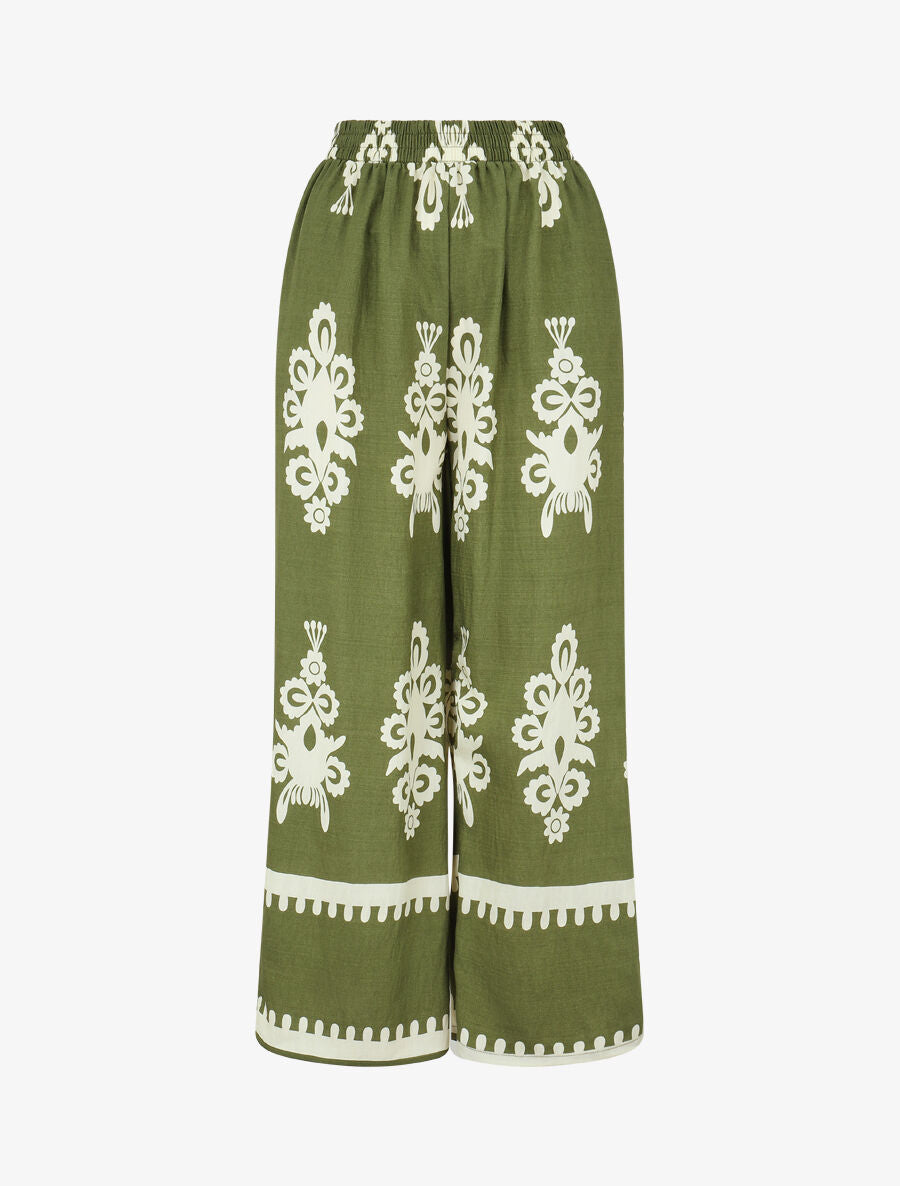 Ensemble top sans manches et pantalon imprimé ikat - Kaki - 4