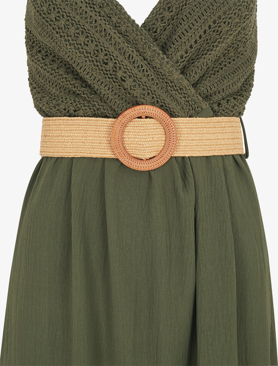 Robe longue à bretelles et décolleté en crochet - Kaki - 3