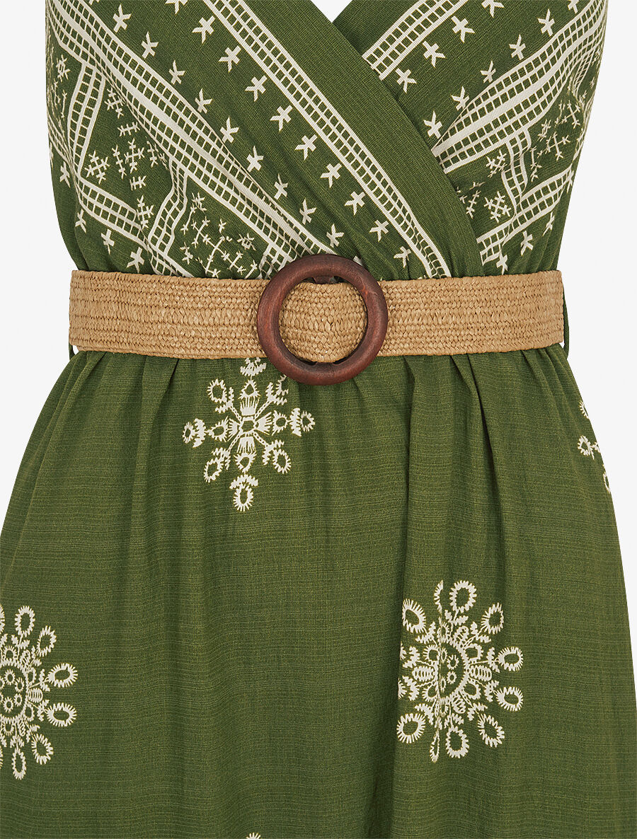 Robe longue à fines bretelles à motif fantaisie - Vert - 3