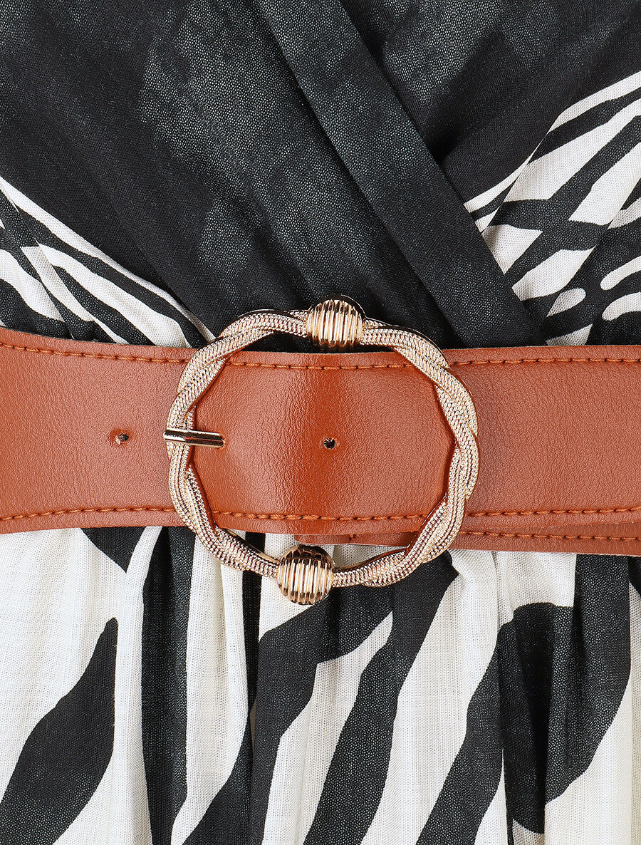 Robe longue imprimé graphique à fines bretelles - Noir - 3