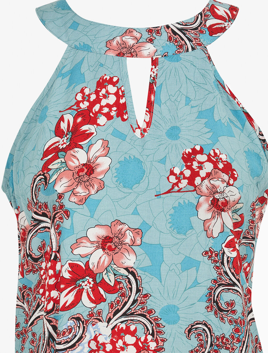 Top droit sans manches imprimé fleuri - Bleu ciel - 3