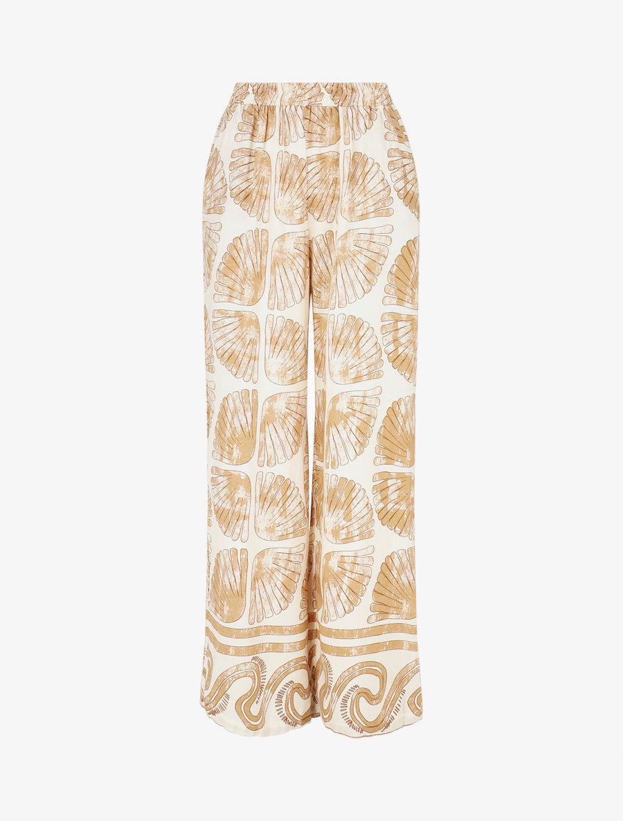 Pantalon droit taille haute imprimé fantaisie - Taupe - 1