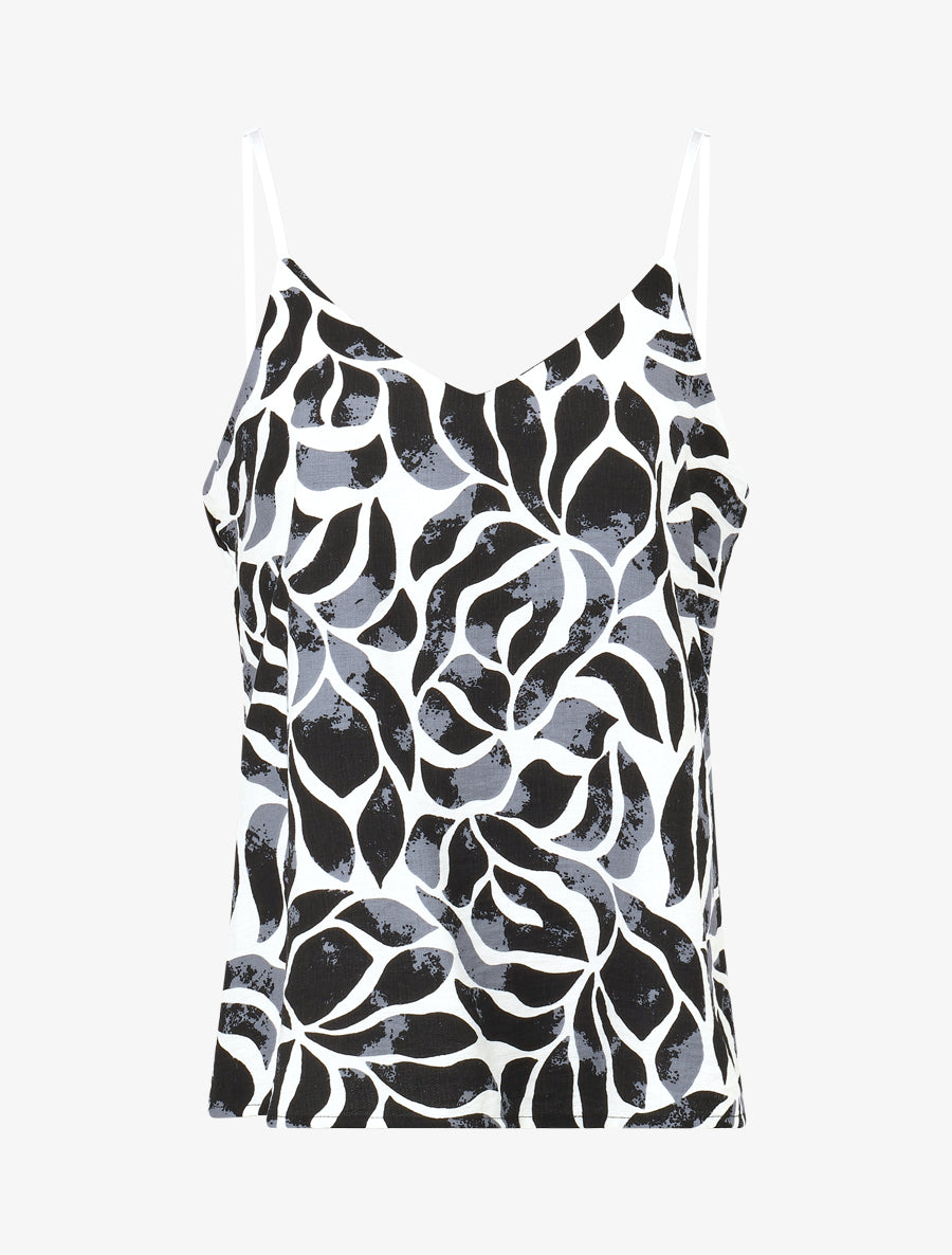 Caraco imprimé abstrait à fines bretelles - Noir - 1