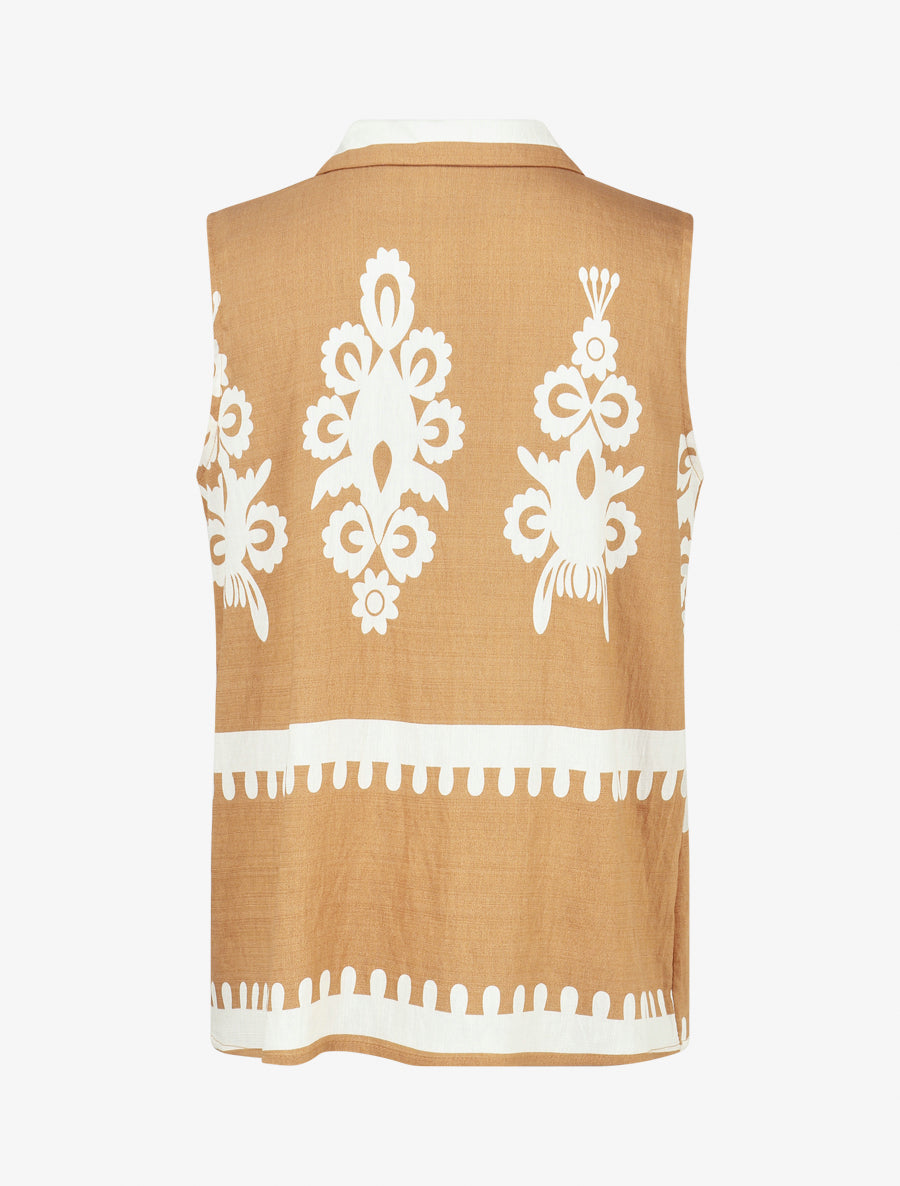 Top sans manches imprimé ikat - Camel - 2