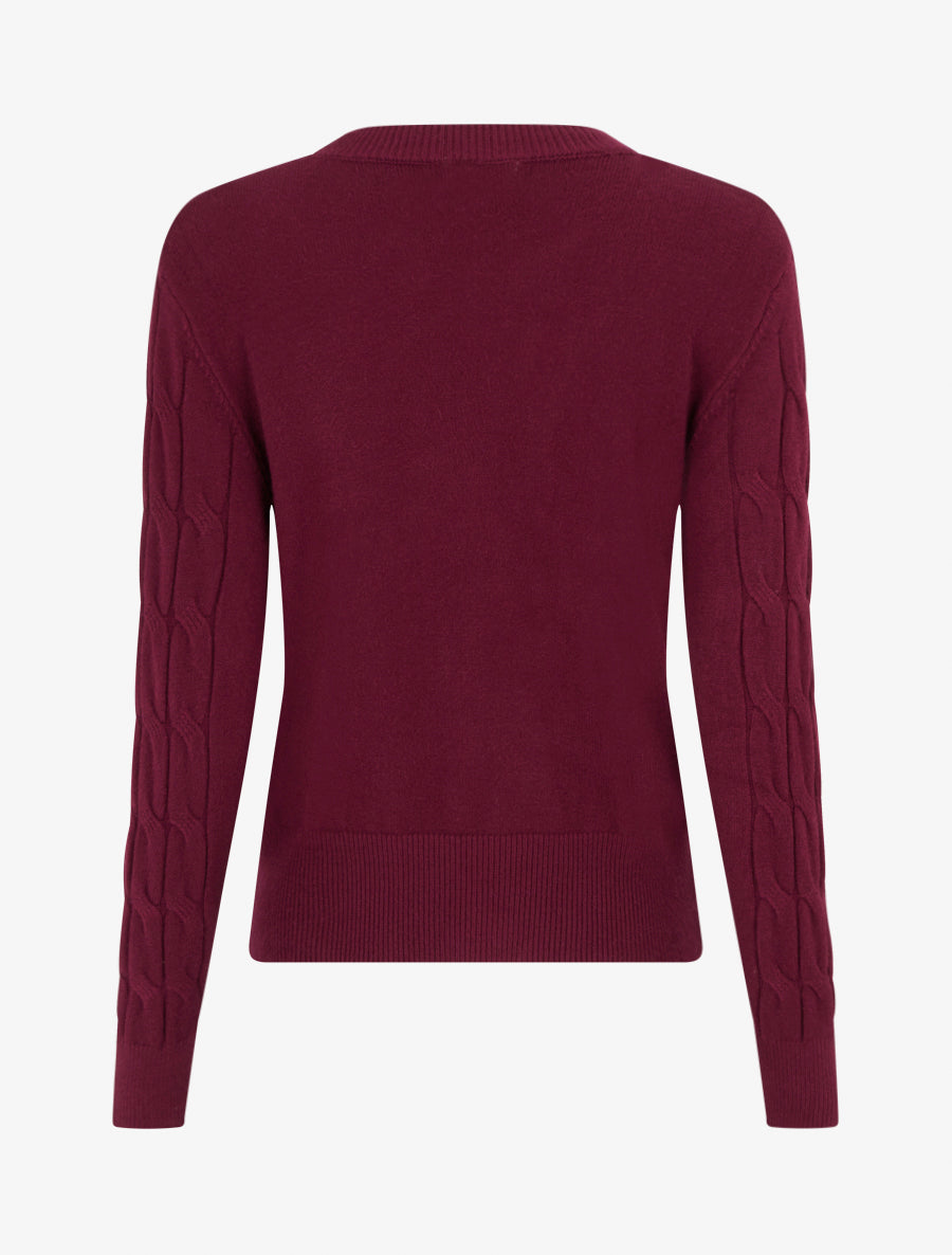 Pull droit en maille tressée - Lie de vin - 2