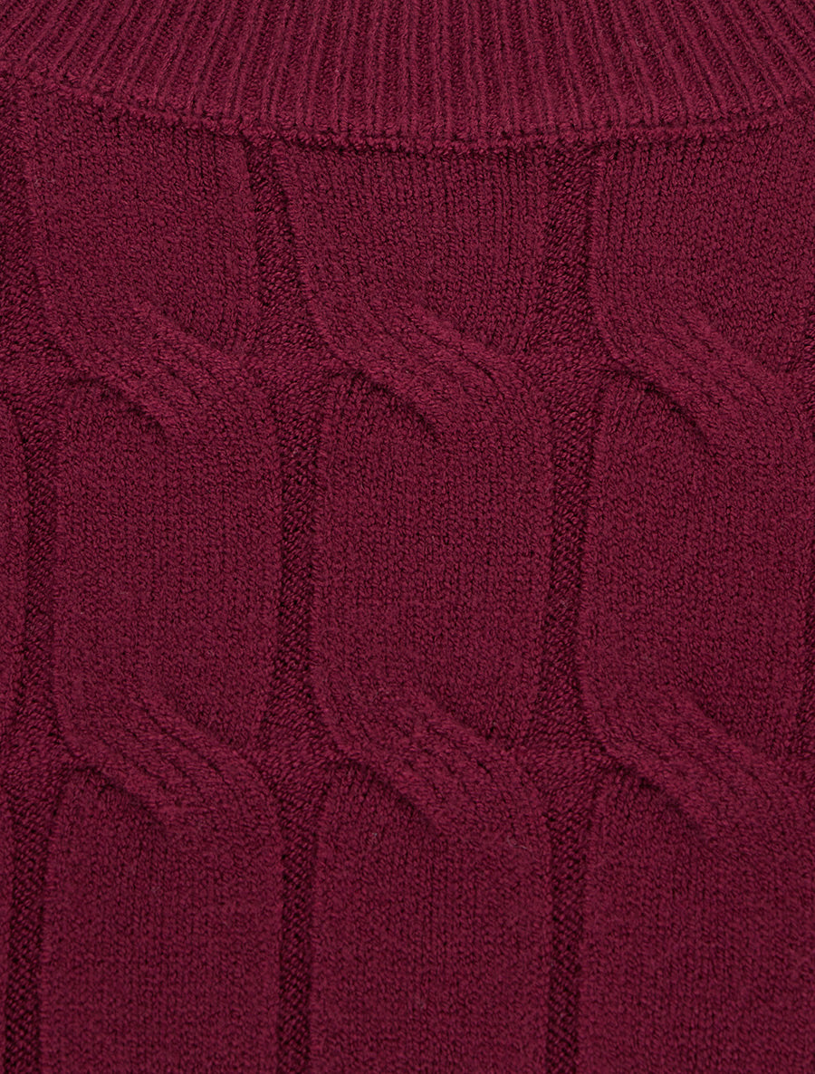 Pull droit en maille tressée - Lie de vin - 3