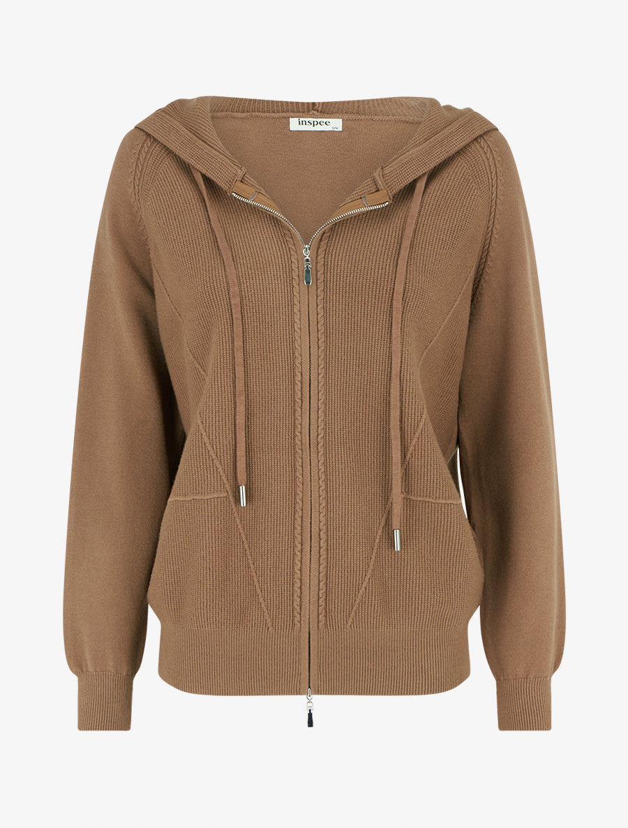 Sweat à capuche en maille - Camel - 1