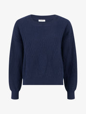 Pull uni en maille texturée - Marine - 1