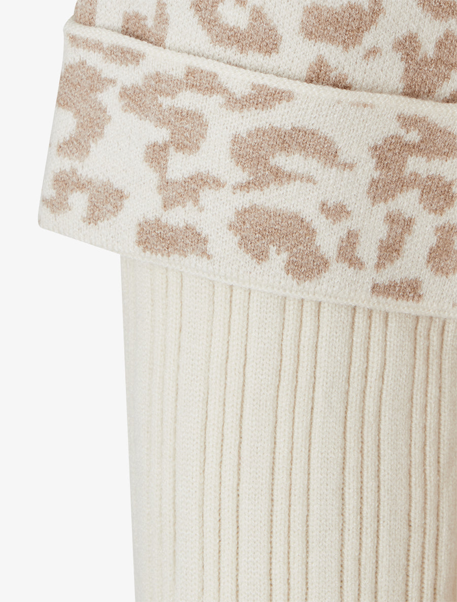 Pull ample à col montant imprimé léopard - Écru - 3