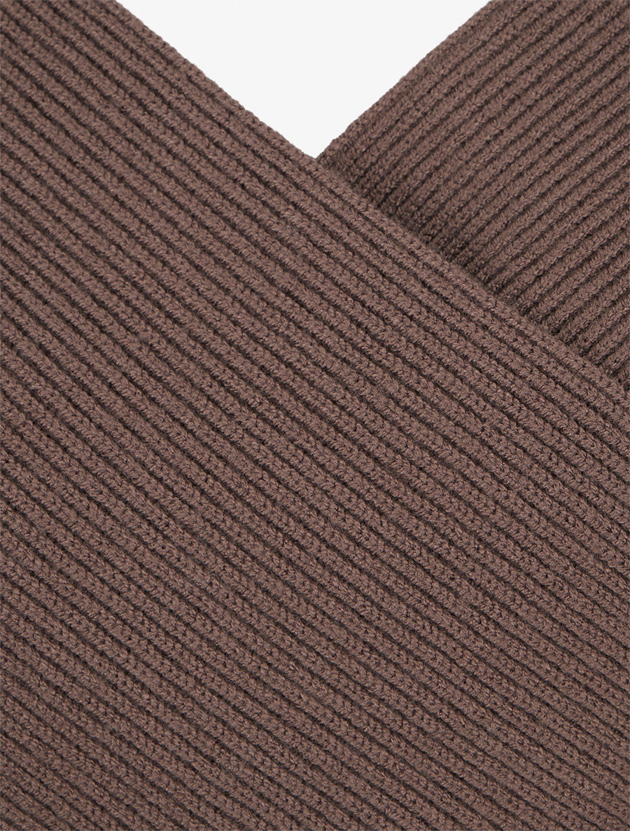 Pull uni côtelé à col cache-coeur - Marron - 3