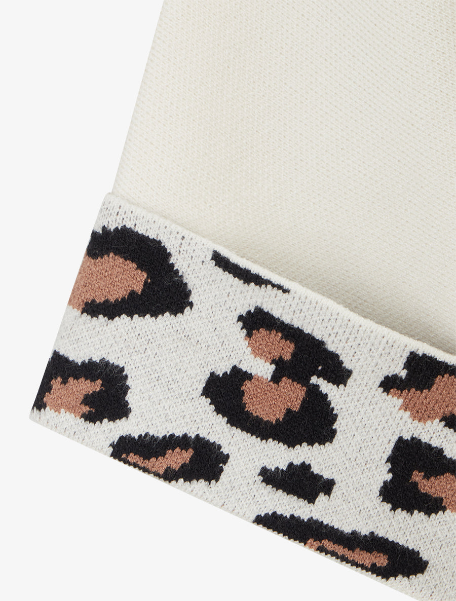 Pull à col montant et détail imprimé léopard - Blanc - 3