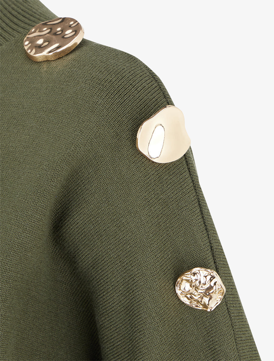 Pull uni à empiècement bijoux - Kaki - 3