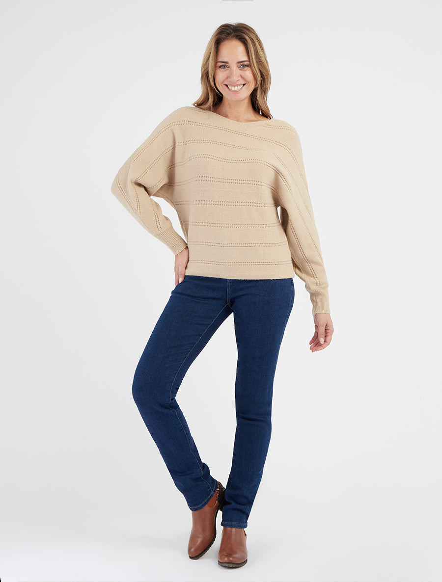 Effen trui met ronde hals - Kameel