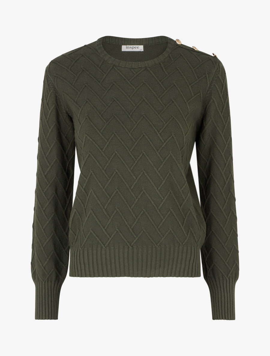Pull droit en maille fantaisie - Kaki - 1