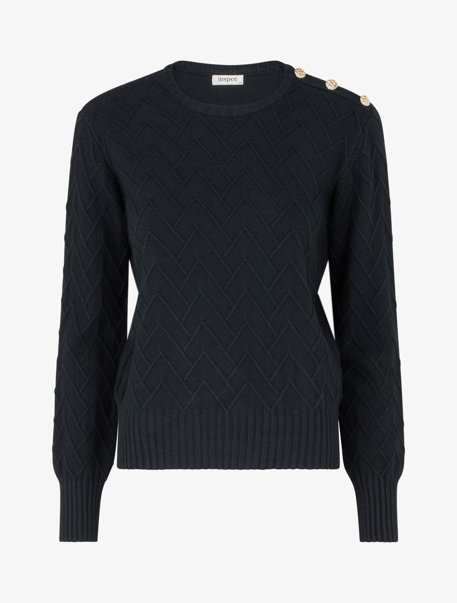 Pull droit en maille fantaisie - Noir - 1