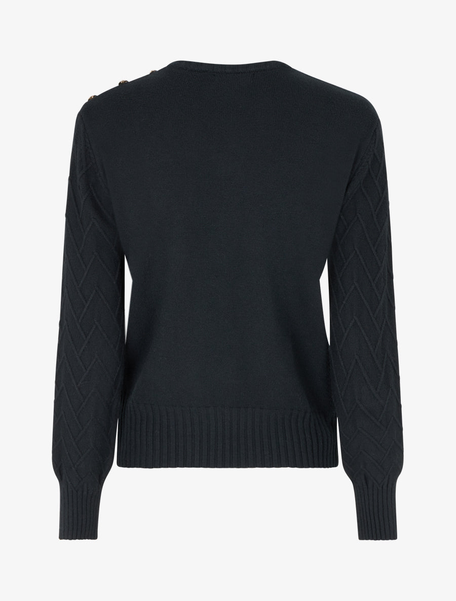 Pull droit en maille fantaisie - Noir - 2