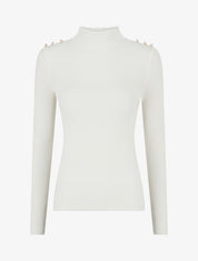 Pull côtelé à boutons décoratifs - Crème - 1