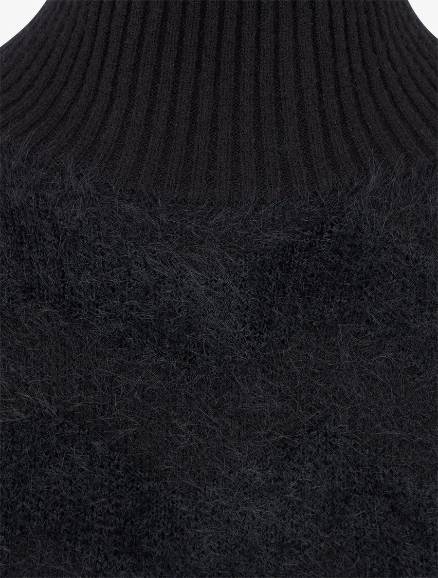 Pull droit uni duveteux - Noir - 3