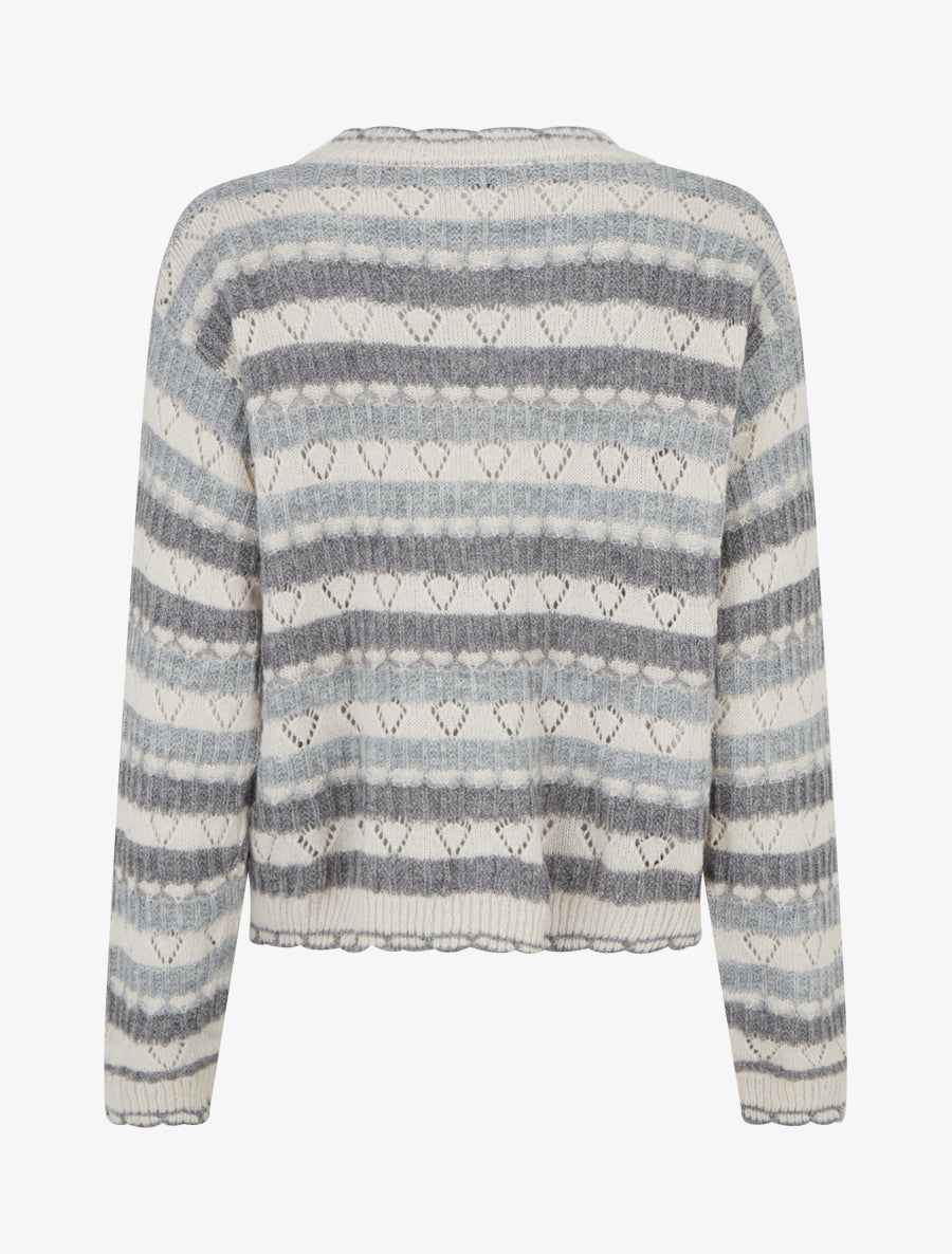 Gilet rayé en maille fantaisie à col V - Gris - 2