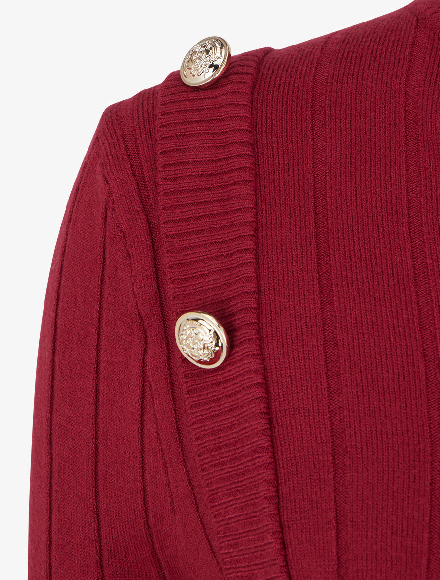 Pull fin à roulé et boutons décoratifs - Bordeaux - 3