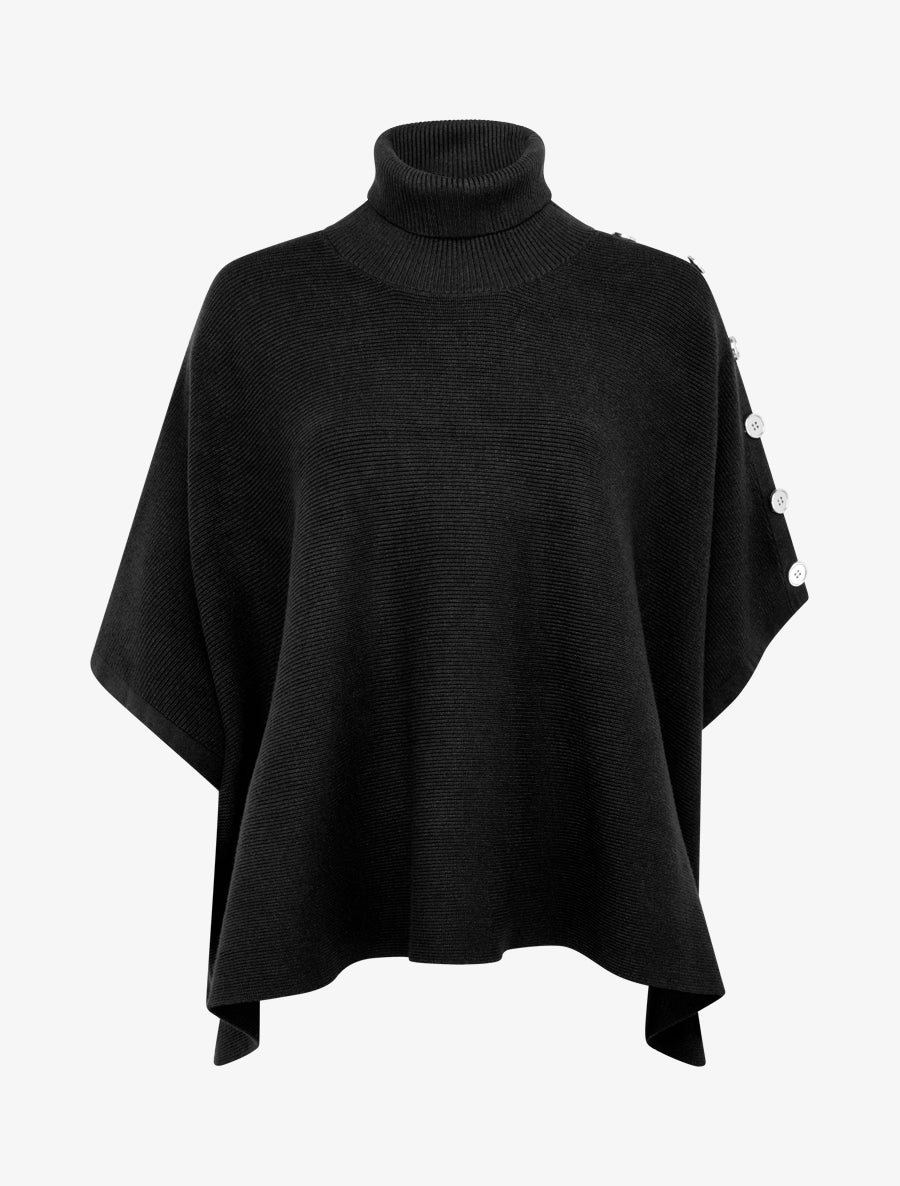 Poncho côtelé à col roulé - Noir - 1