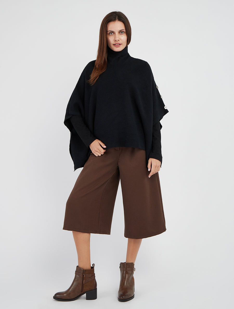 Geribbelde coltrui poncho - Zwart