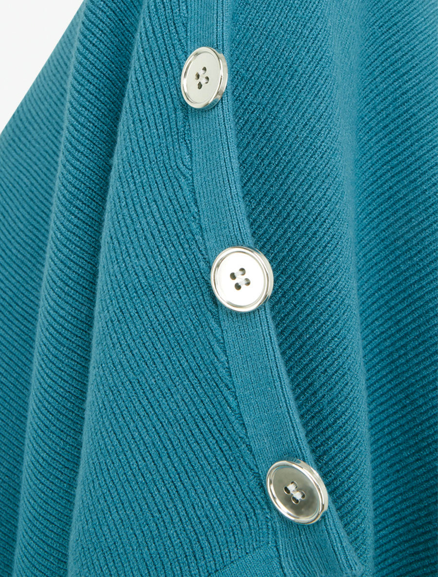 Poncho côtelé à col roulé - Bleu canard - 3