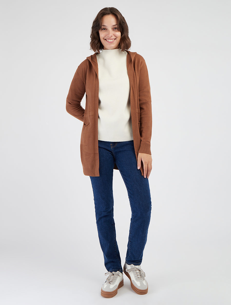 Effen lang vest met capuchon - Kameel