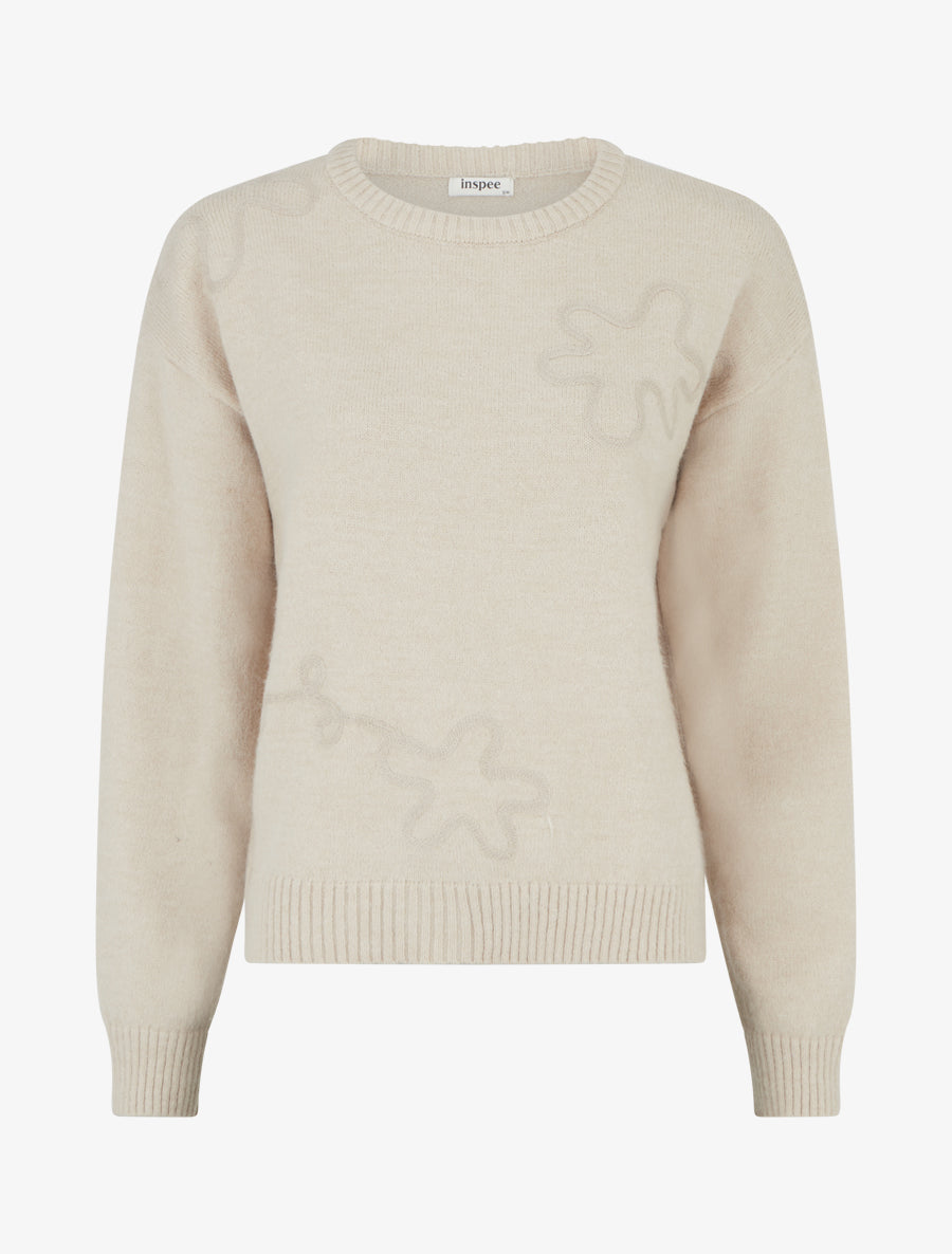 Pull uni à motif fantaisie - Beige - 1