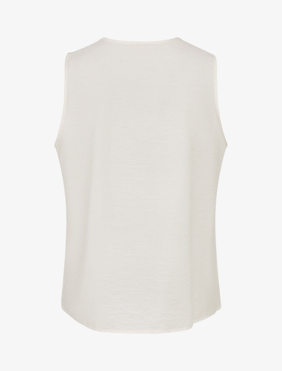 Top sans manches à col V volanté - Écru - 2