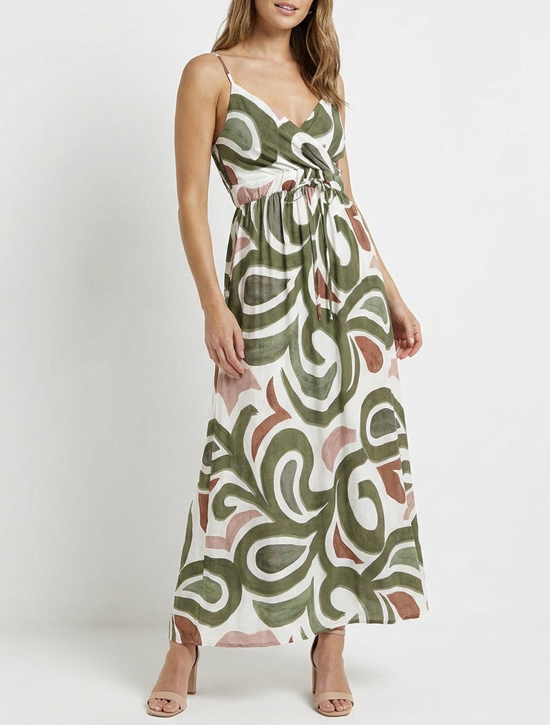 Lange jurk met fantasieprint - Kaki