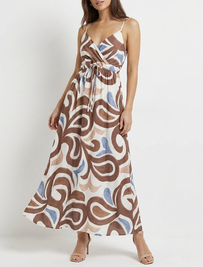 Lange jurk met fantasieprint - Bruin