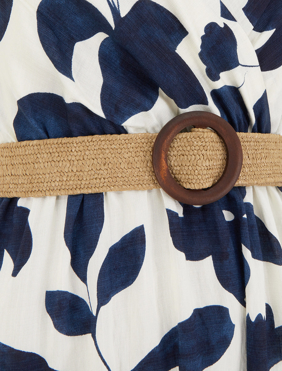 Robe longue évasée imprimé grandes fleurs - Marine - 3