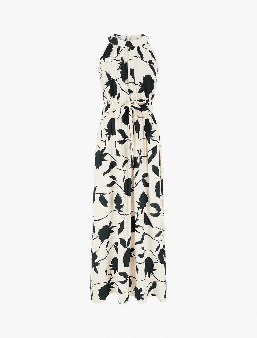 Robe longue élastiquée imprimé floral - Noir - 1