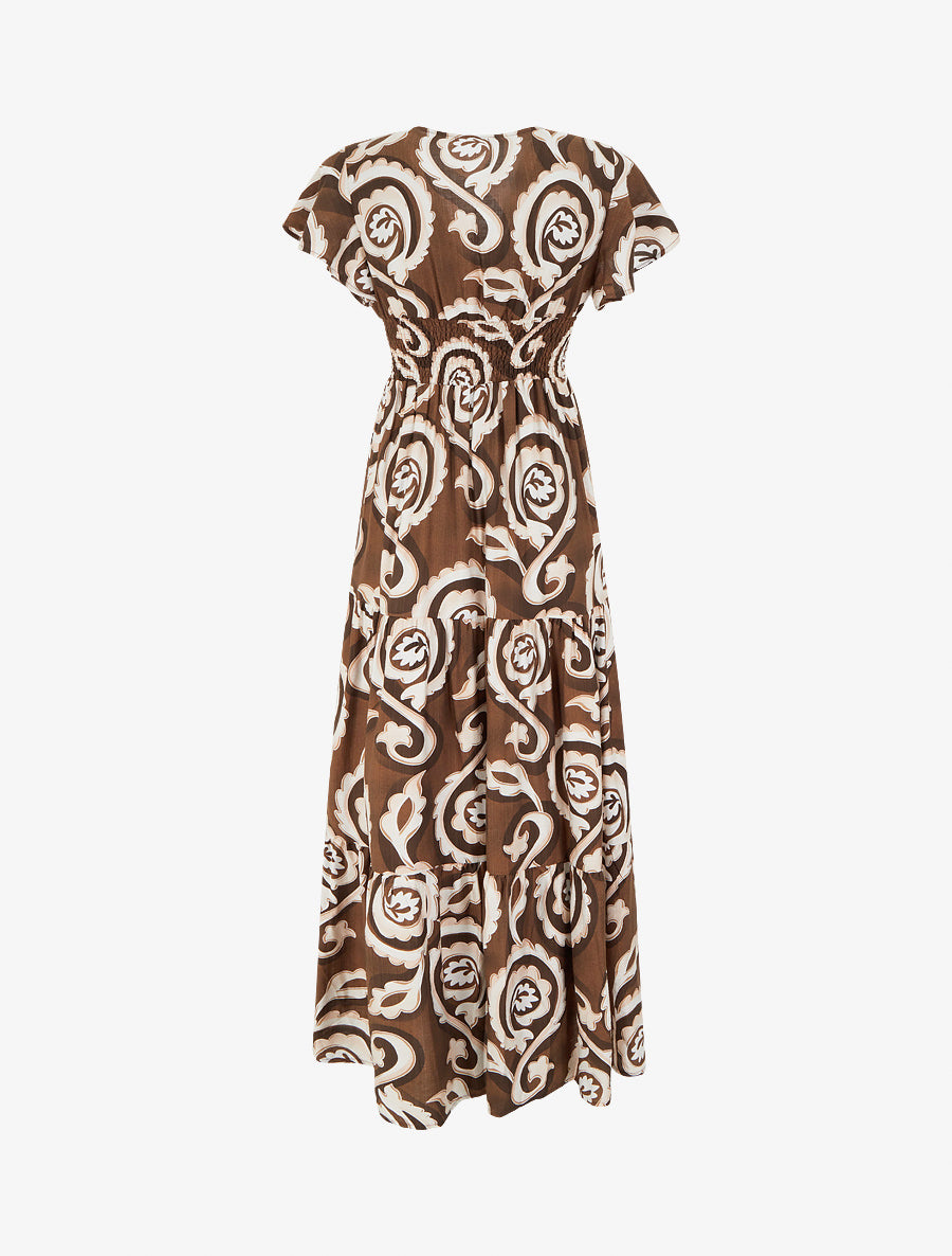 Robe longue manches courtes imprimé cachemire stylisé - Marron - 2