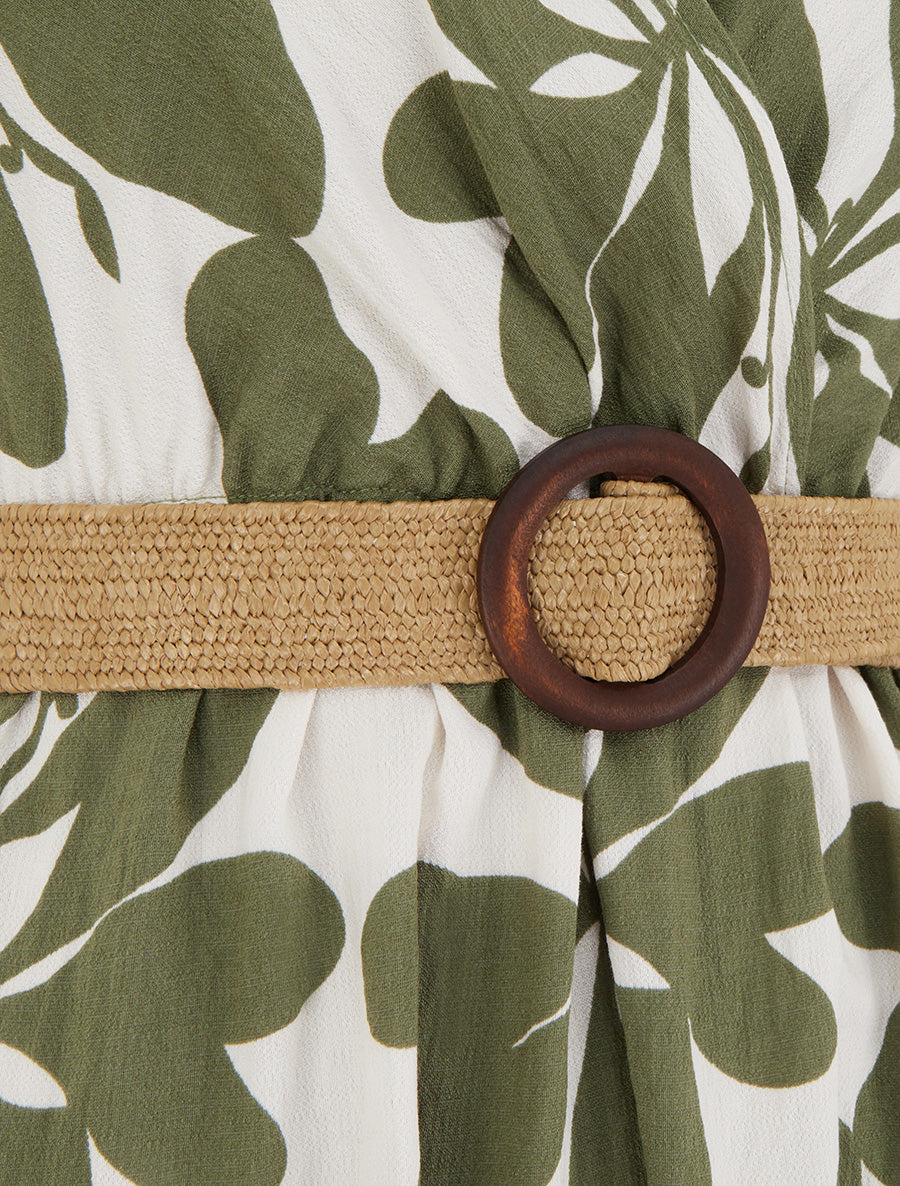 Robe longue imprimé grandes fleurs à col cache-coeur - Kaki - 3