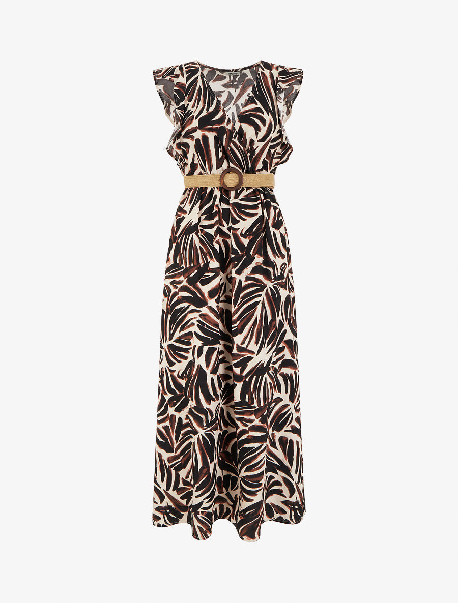 Robe longue imprimé fantaisie à col cache-coeur - Marron - 1