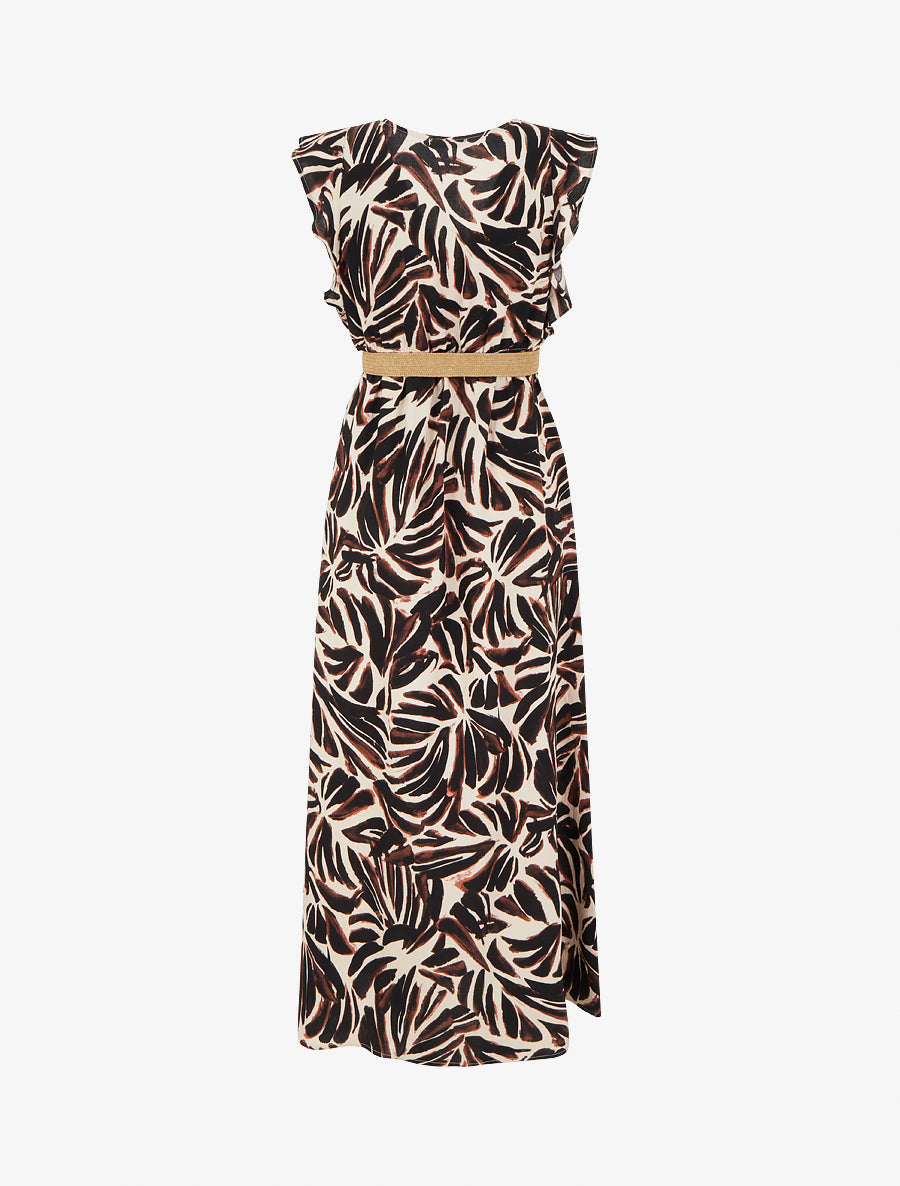 Robe longue imprimé fantaisie à col cache-coeur - Marron - 2