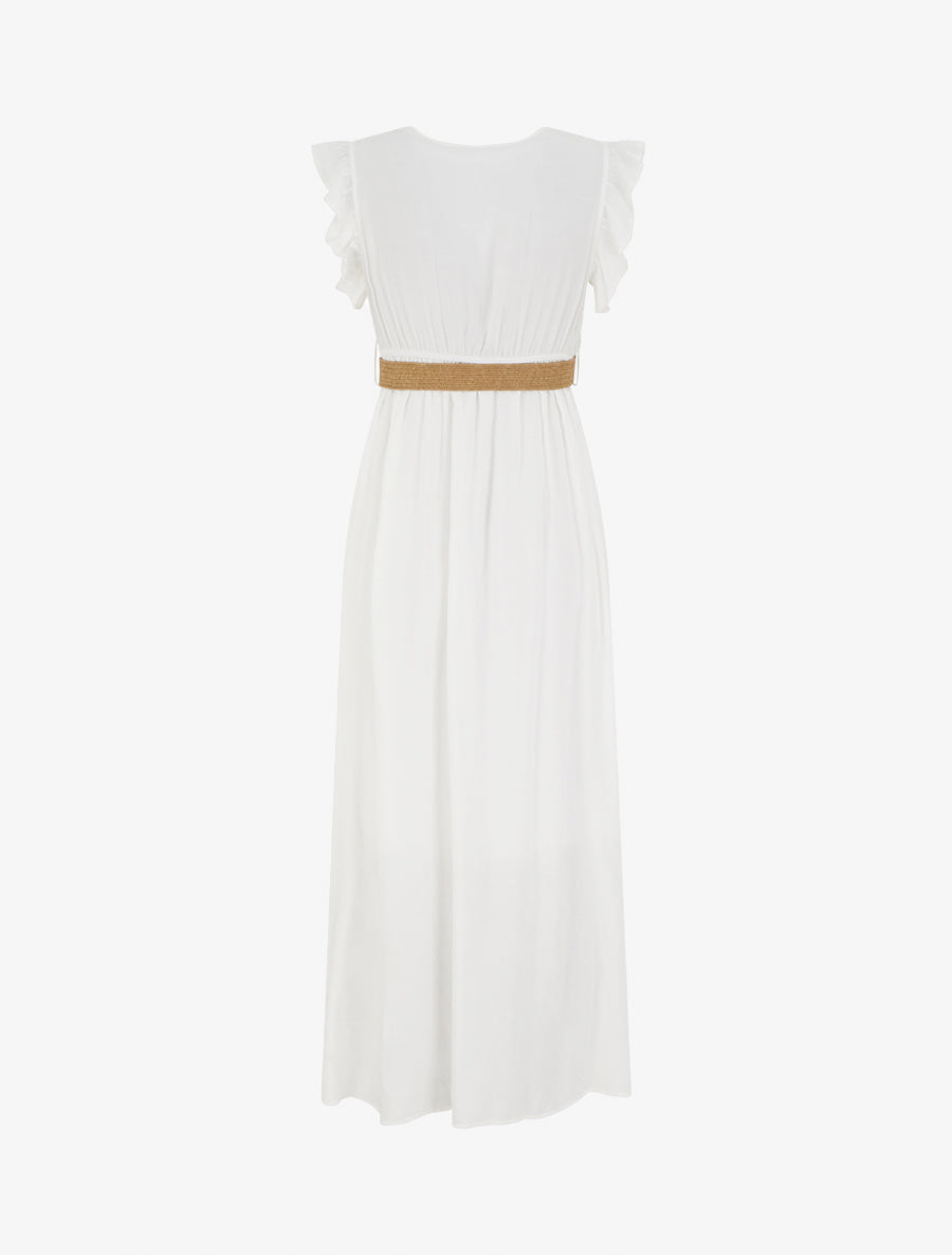 Robe longue unie à col cache-coeur - Blanc - 2