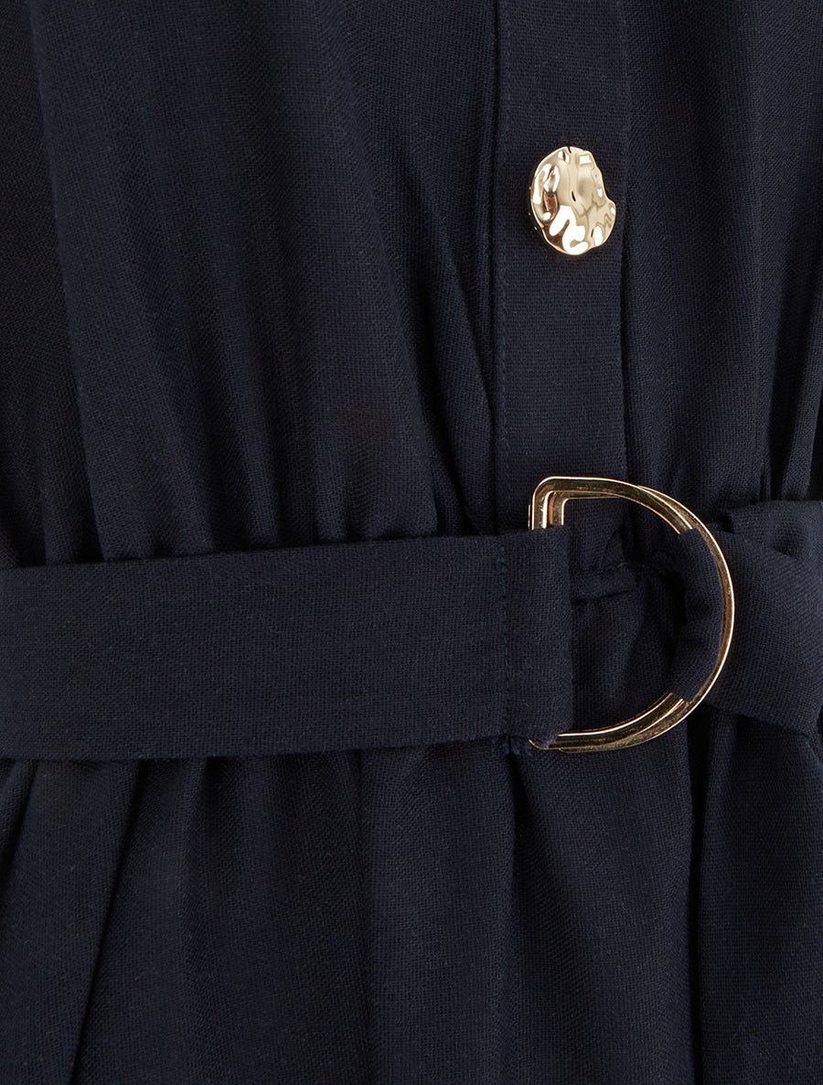 Robe longue unie effet lin - Marine - 3