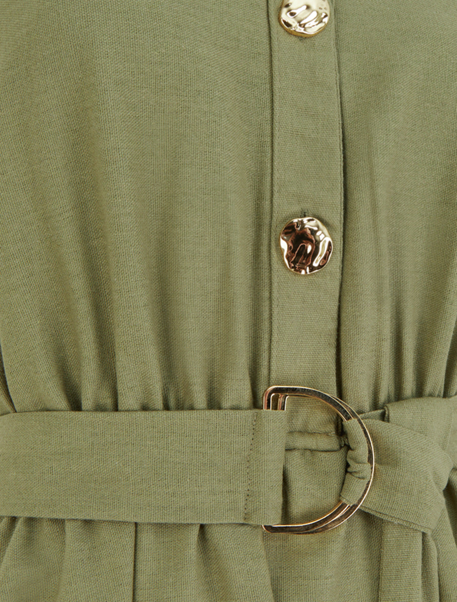 Robe longue unie effet lin - Kaki - 3