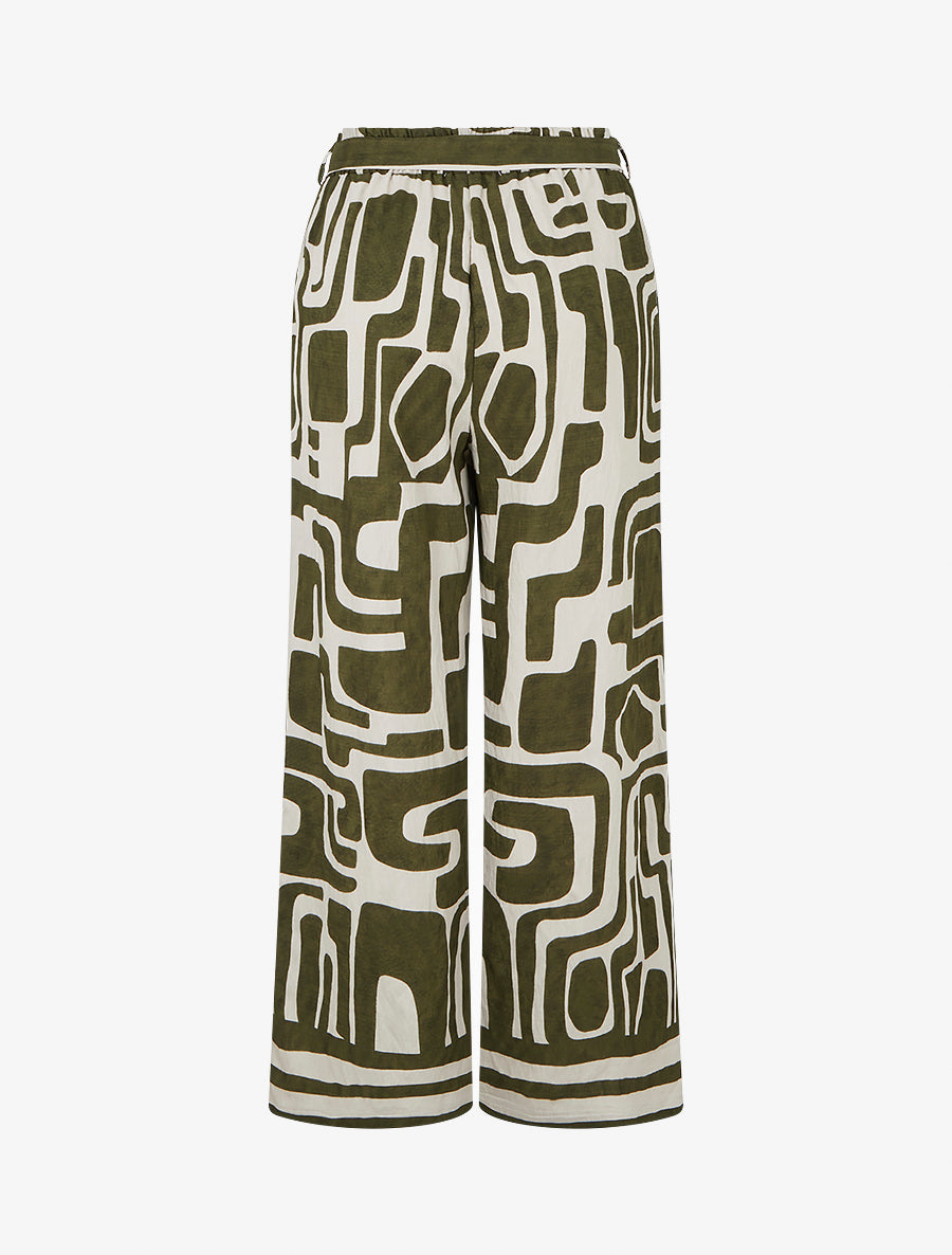 Pantalon élastiqué coupe droite imprimé fantaisie - Kaki - 2