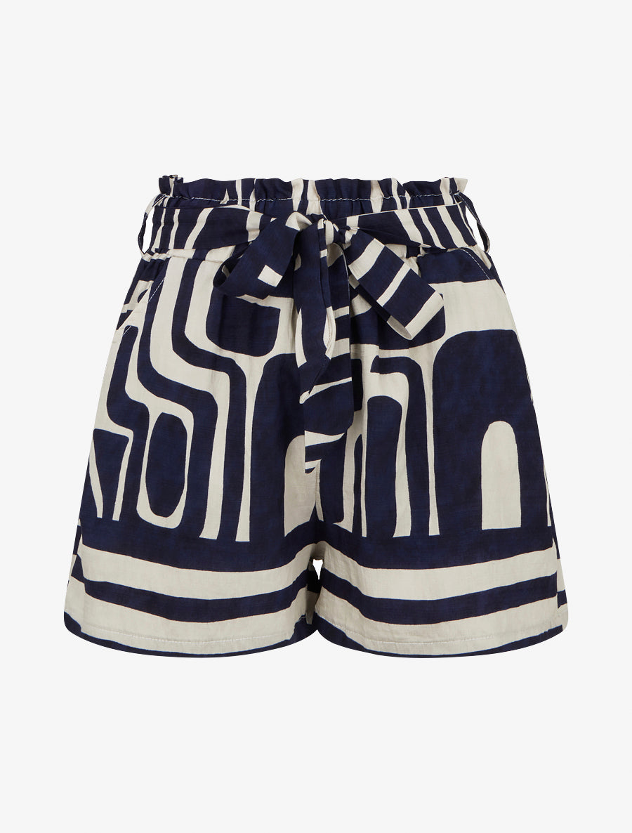 Elastische korte broek met fantasieprint - donkerblauw