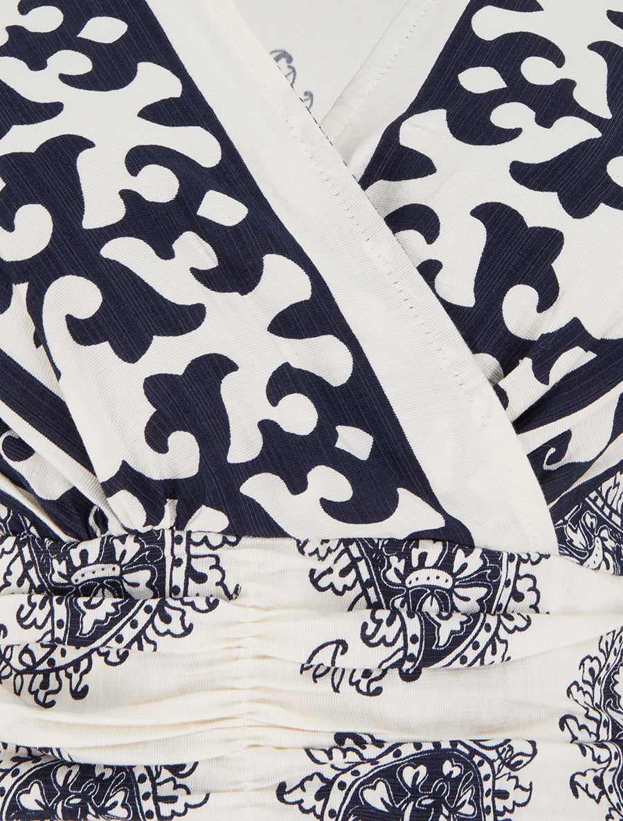 Robe imprimé foulard à col cache-coeur - Marine - 3