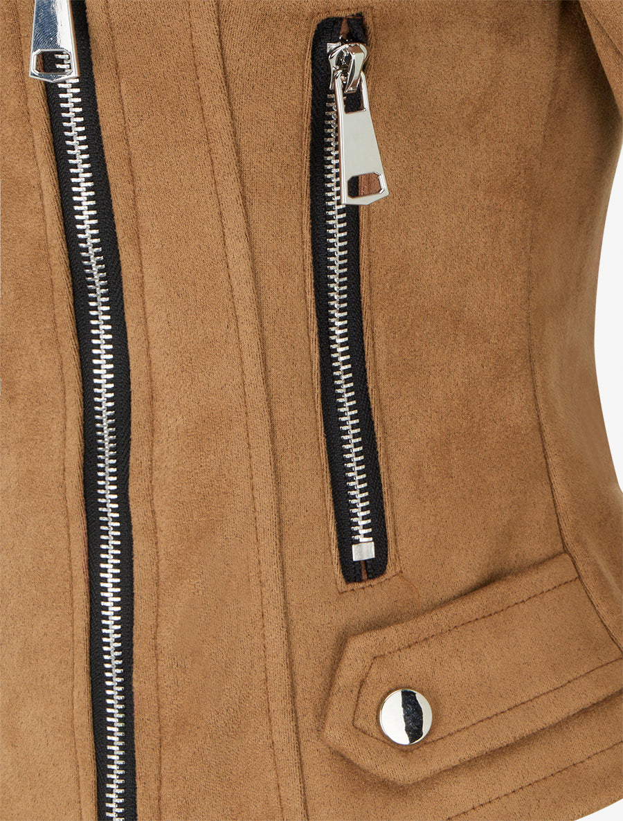 Suède jas met ritssluiting - Kameel