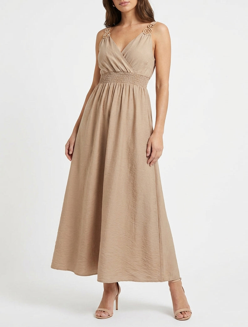 Lange jurk met sierlijke bandjes - Beige