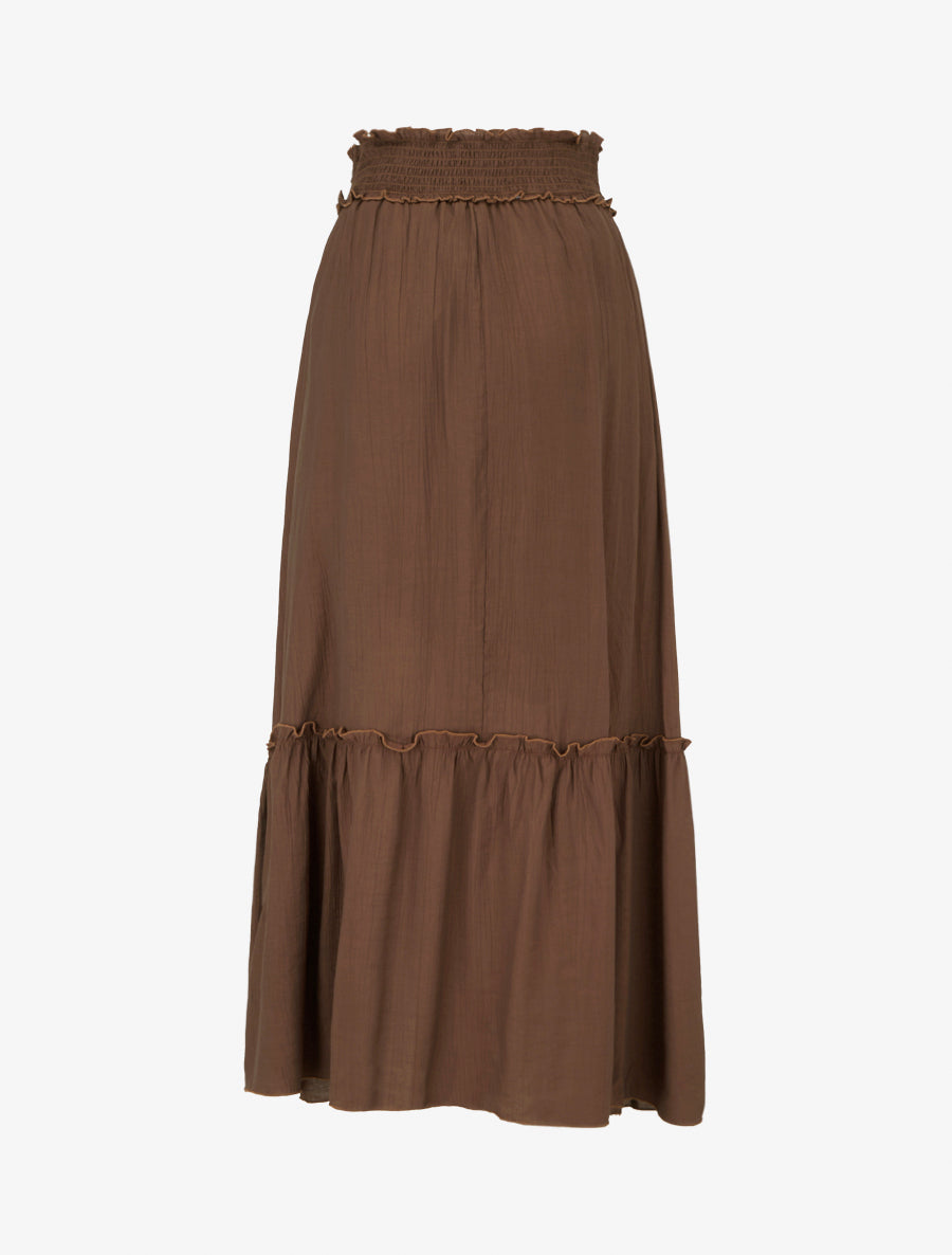 Jupe longue évasée à motif floral brodé - Marron - 2