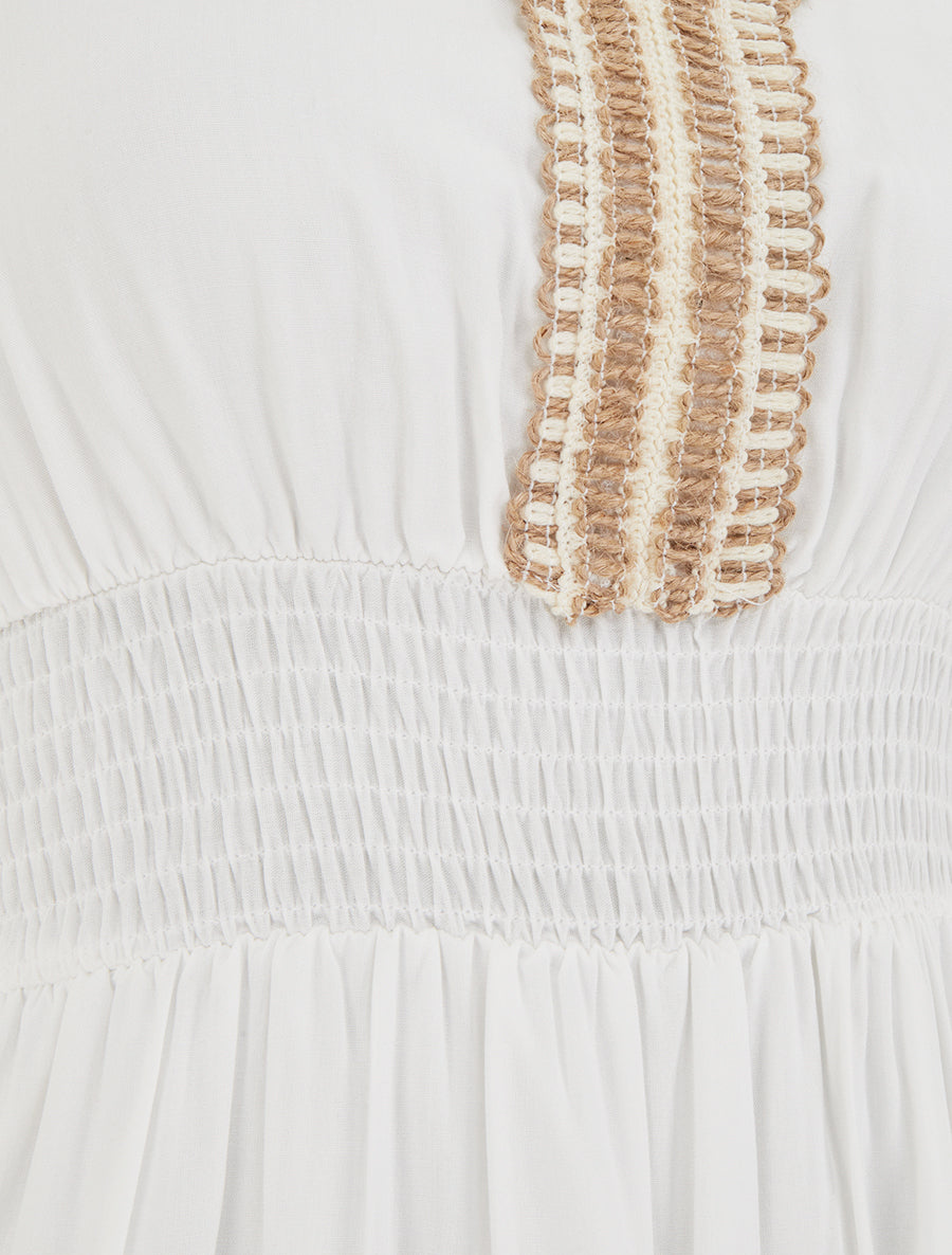 Robe évasée sans manches à col macramé - Blanc - 3