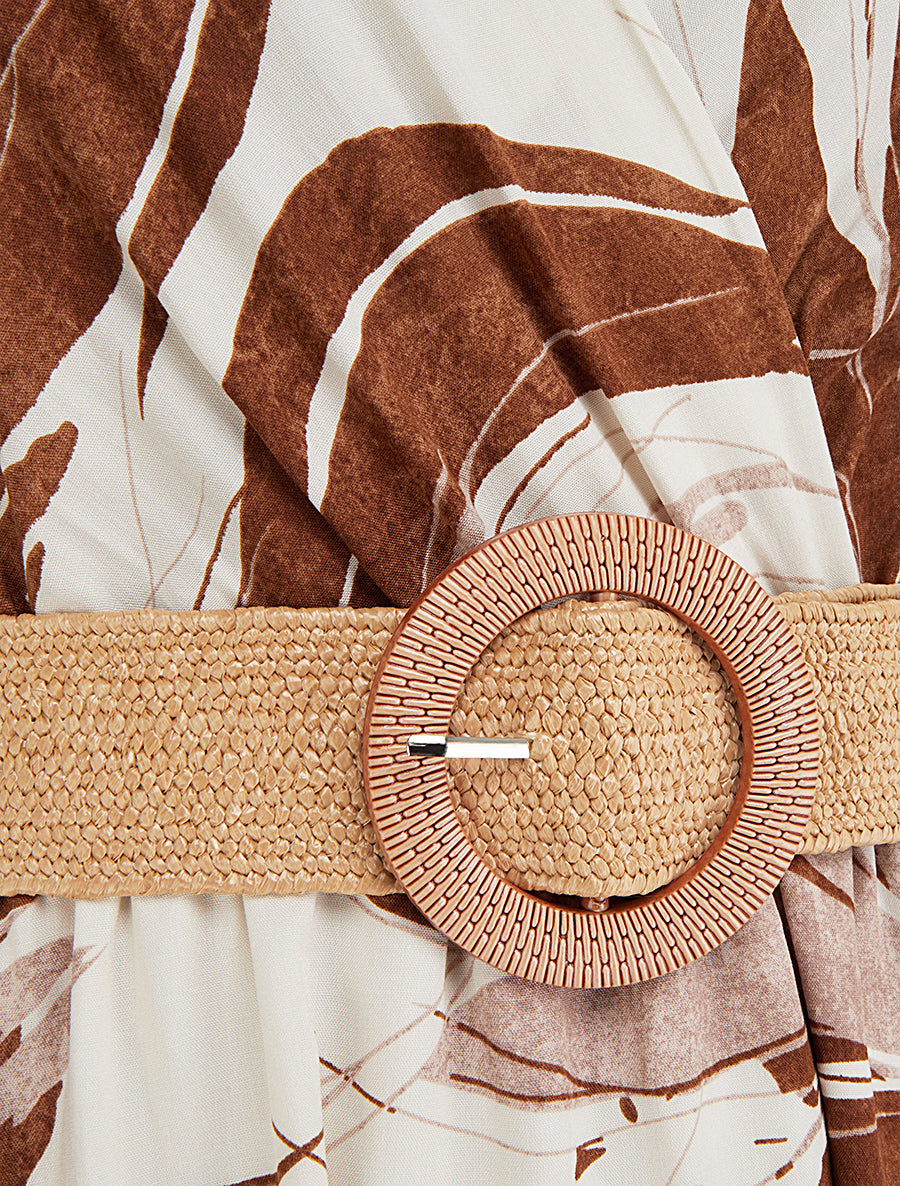 Robe longue évasée sans manches imprimé fantaisie - Marron - 3